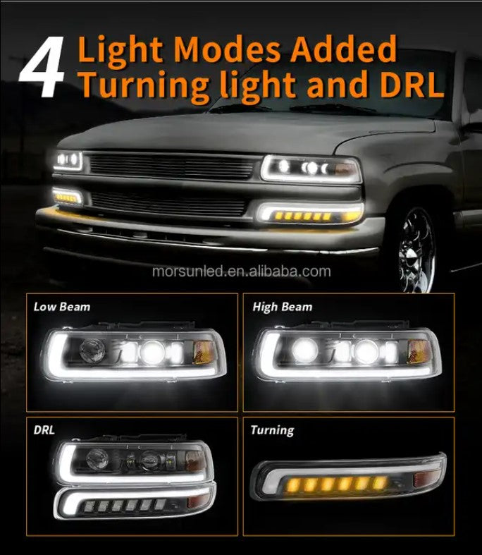 99-02 Silverado, 99-06 Tahoe/Suburban Full LED Projector Headlights - CLEAR REFLECTORS