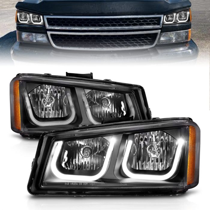 CHEVY SILVERADO / AVALANCHE 03-06 CRYSTAL HEADLIGHTS U-BAR BLACK