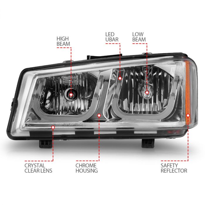 CHEVY SILVERADO / AVALANCHE 03-06 CRYSTAL U-BAR HEADLIGHTS CHROME