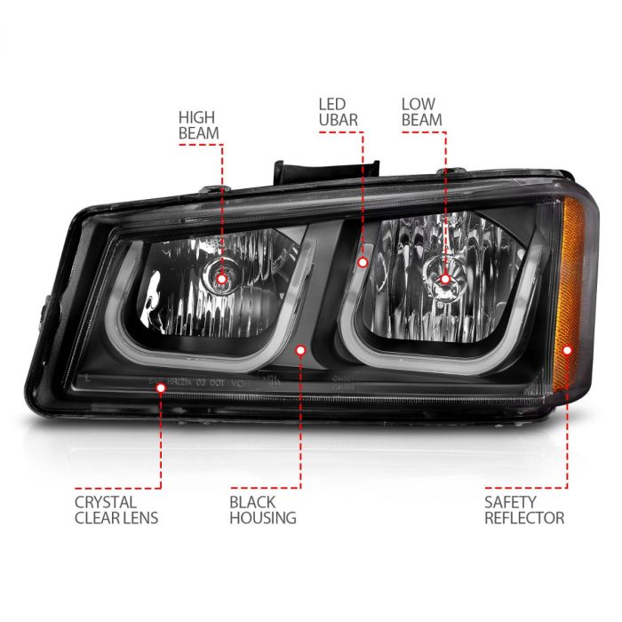 CHEVY SILVERADO / AVALANCHE 03-06 CRYSTAL HEADLIGHTS U-BAR BLACK