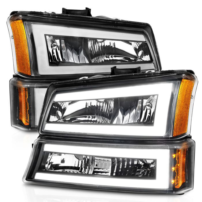 CHEVY SILVERADO / AVALANCHE 03-06 / 07 CLASSIC CRYSTAL LED PLANK HEADLIGHTS W/ PARKING/SIGNAL LIGHT BLACK (4pcs)