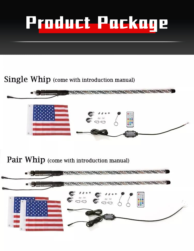 LED Flagpole Whip Light with App or Remote Control