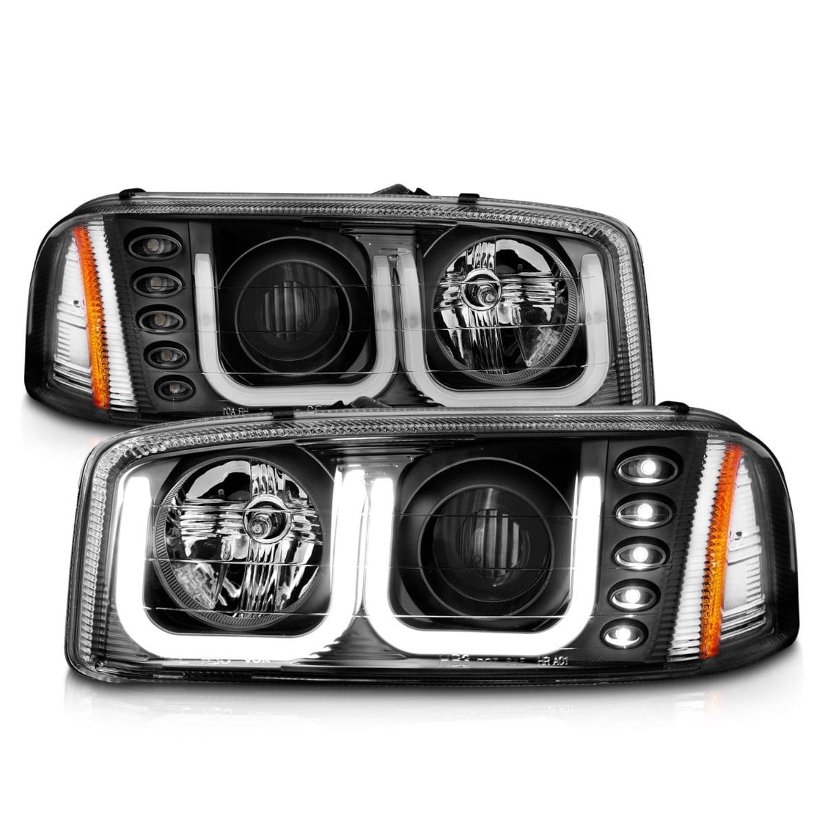 GMC SIERRA 99-06 / YUKON/ XL 00-06 / DENALI MODELS 01-06 PROJECTOR HEADLIGHTS U-BAR BLACK CLEAR