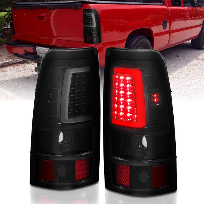 CHEVY SILVERADO 03-06 1500/2500/3500 / 07 SILVERADO CLASSIC LED C BAR STYLE TAIL LIGHTS BLACK SMOKE LENS(SINGLE REAR WHEEL)