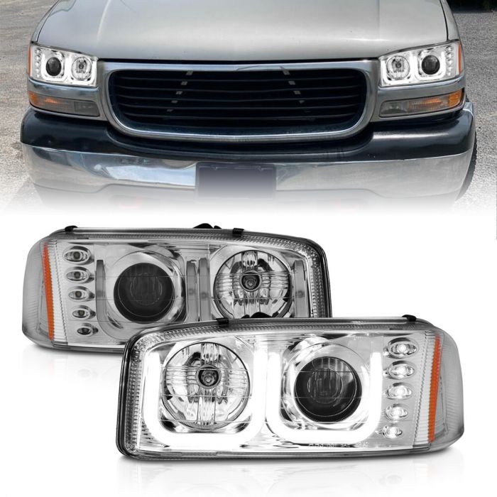 GMC SIERRA 99-06 / YUKON/XL 00-06 / DENALI MODELS 01-06 PROJECTOR U-BAR STYLE HEADLIGHTS CHROME