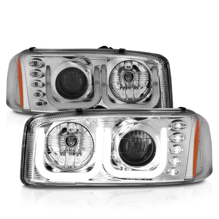 GMC SIERRA 99-06 / YUKON/XL 00-06 / DENALI MODELS 01-06 PROJECTOR U-BAR STYLE HEADLIGHTS CHROME