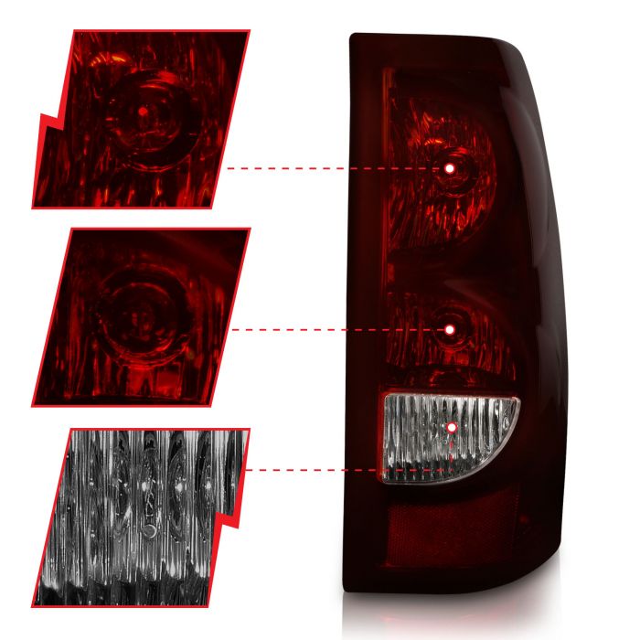 CHEVY SILVERADO / AVALANCHE 03-06 / 07 CLASSIC TAIL LIGHTS DARK RED/CLEAR LENS W/ BLACK TRIM (OE STYLE) (DOES NOT FIT DUALLY MODELS)