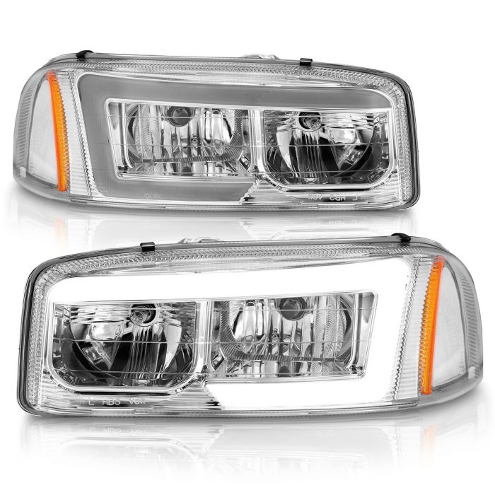 GMC SIERRA/SIERRA DENALI 99-06 / SIERRA CLASSIC 07 / YUKON/YUKON XL / YUKON DENALI 00-06 CRYSTAL PLANK STYLE HEADLIGHTS CHROME