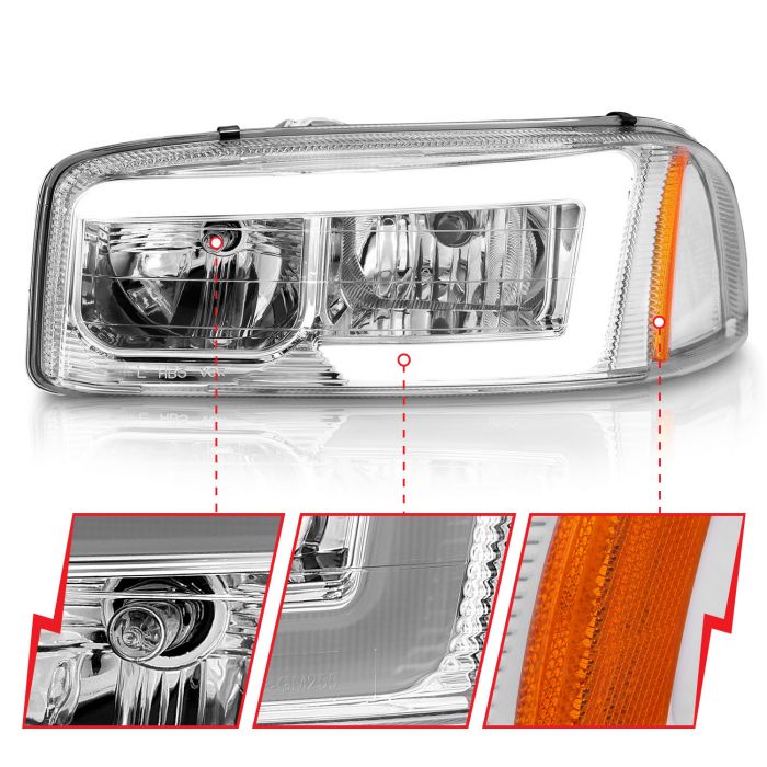 GMC SIERRA/SIERRA DENALI 99-06 / SIERRA CLASSIC 07 / YUKON/YUKON XL / YUKON DENALI 00-06 CRYSTAL PLANK STYLE HEADLIGHTS CHROME