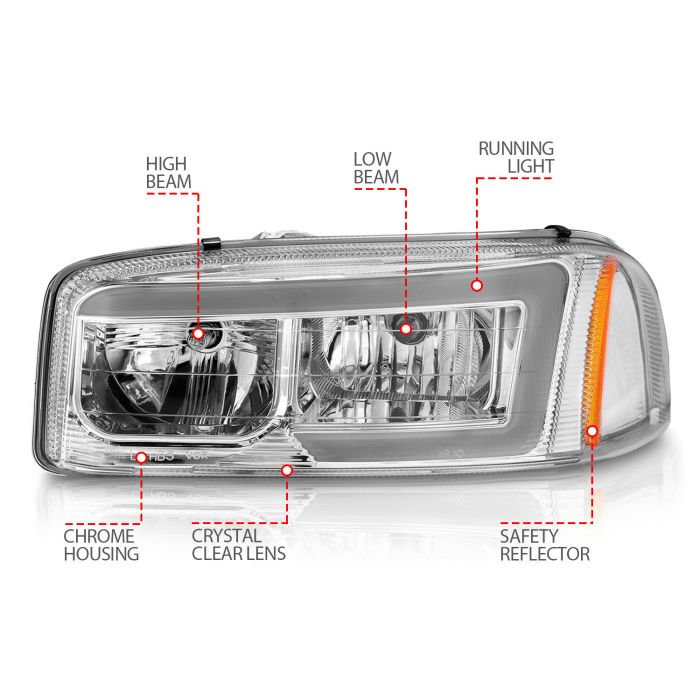 GMC SIERRA/SIERRA DENALI 99-06 / SIERRA CLASSIC 07 / YUKON/YUKON XL / YUKON DENALI 00-06 CRYSTAL PLANK STYLE HEADLIGHTS CHROME