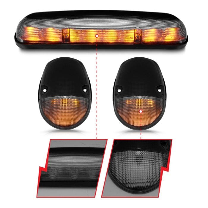 CHEVY SILVERADO / GMC SIERRA CLASSIC 02-07 LED AMBER CAB LIGHTS CHROME SMOKE LENS 3PC