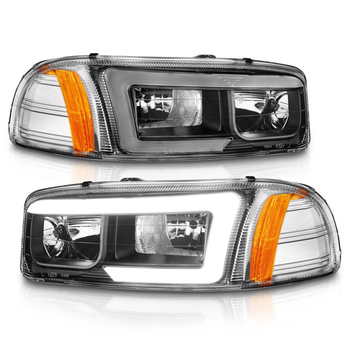 GMC SIERRA/SIERRA DENALI 99-06 / SIERRA CLASSIC 07 / YUKON/YUKON XL/YUKON DENALI 00-06 CRYSTAL PLANK STYLE HEADLIGHTS BLACK