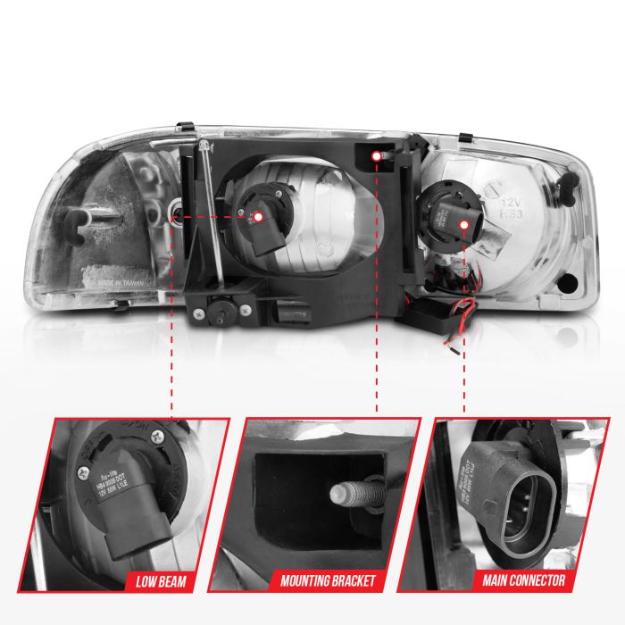 GMC SIERRA/SIERRA DENALI 99-06 / SIERRA CLASSIC 07 / YUKON/YUKON XL/YUKON DENALI 00-06 CRYSTAL PLANK STYLE HEADLIGHTS BLACK